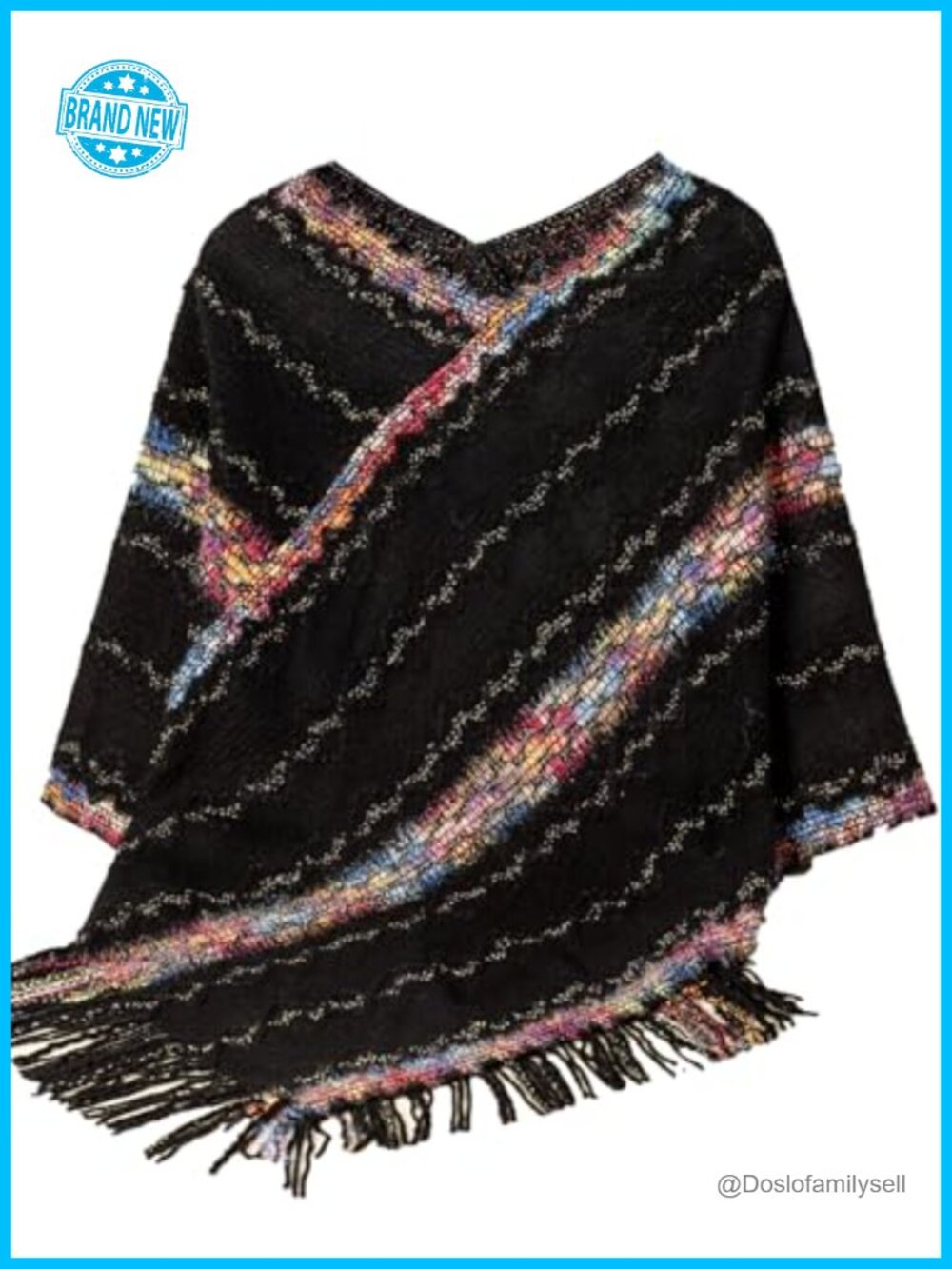 100% Acrylic Zig-Zag Knit Tassel Fringed Pullover Poncho Sweater Cape Shawl